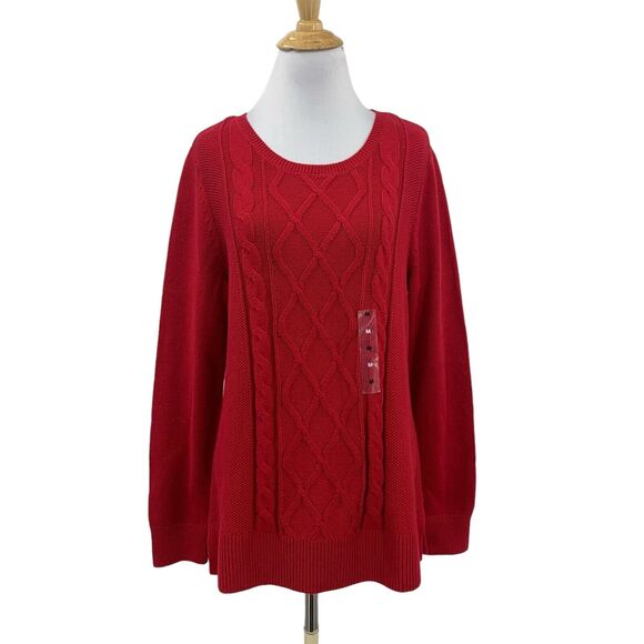 Karen Scott Sweater Womens Medium Ruby Cable Knit Long Sleeve Crew Neck Pullover - Picture 1 of 14